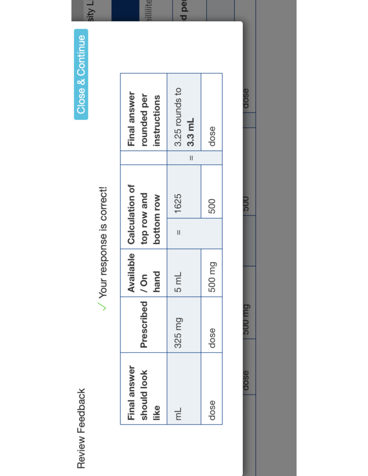 Med calc table example - NR224 - Review Feedback Close Continue sity L ...