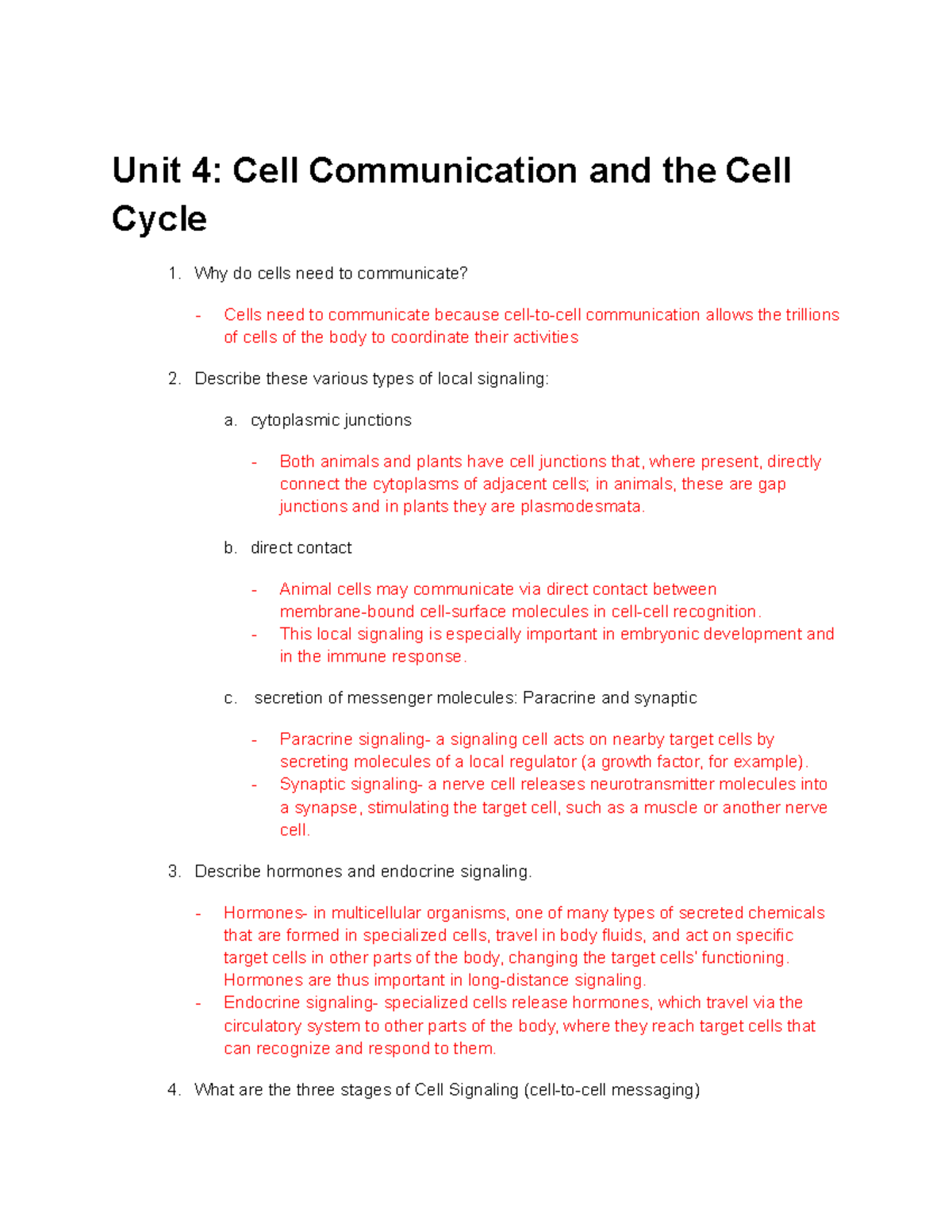 Unit 4 Cell Communication And The Cell Cycle - Cytoplasmic Junctions ...