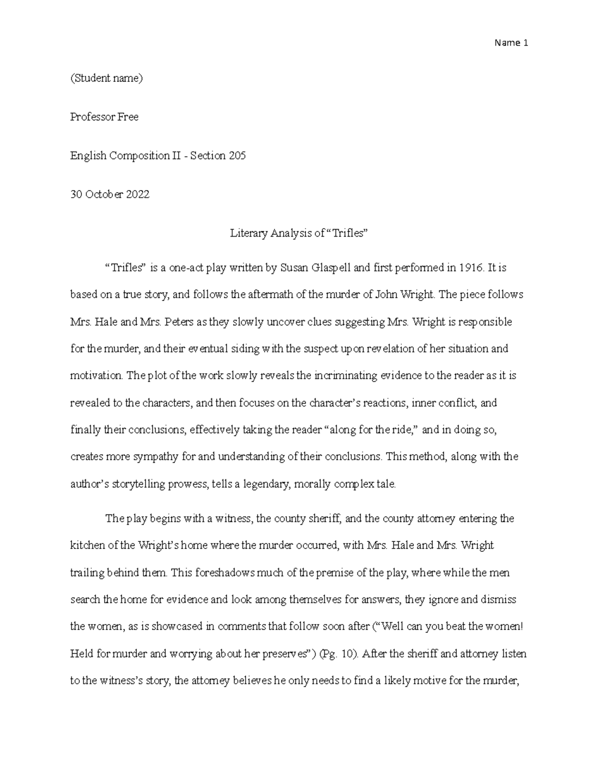 literary analysis essay trifles