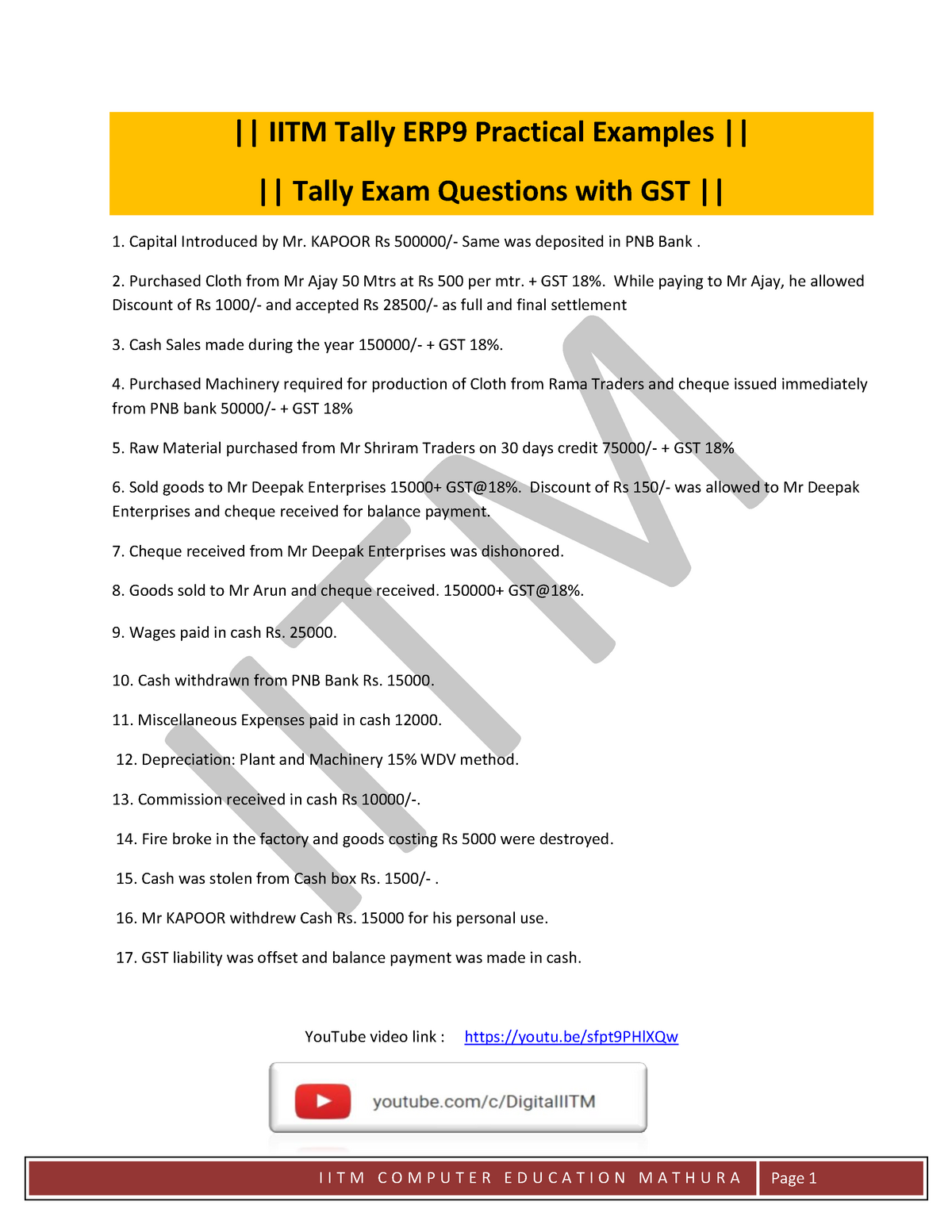 tally practical assignment questions