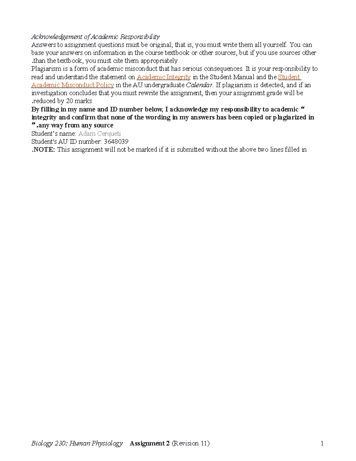 Cerqueti - Assignment 2 - Acknowledgement of Academic Responsibility ...