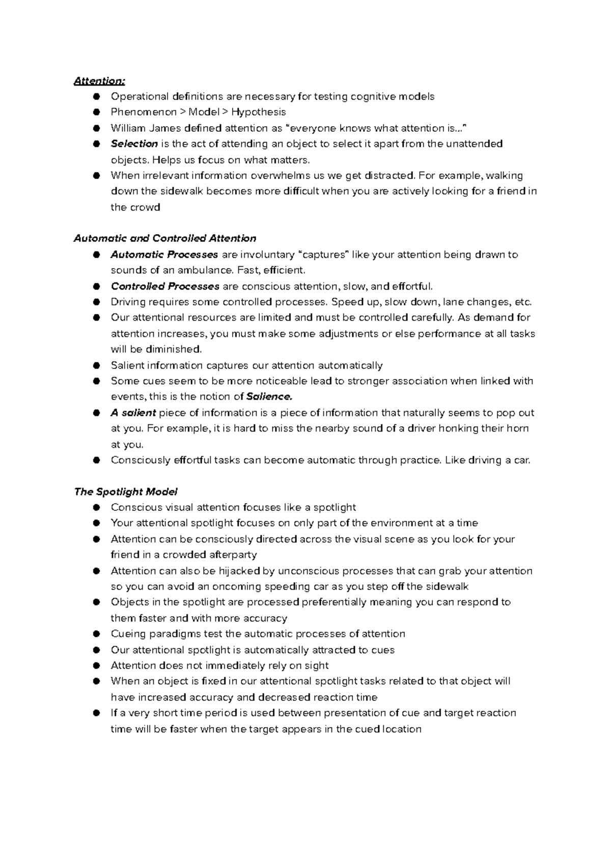 Psych 1X03 Attention Notes - Psych 1Nn3 - McMaster - Studocu