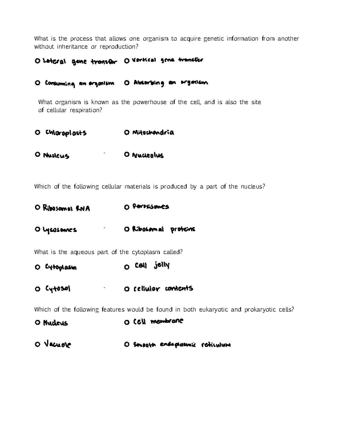 Sample intro cell bio quiz What is the process that allows one