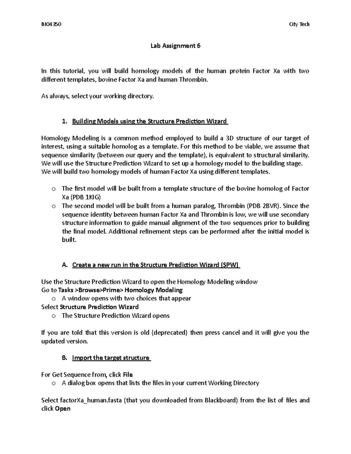 BIO4350 Lab Assignment 6(1) Lab Assignment 6 In this tutorial, you