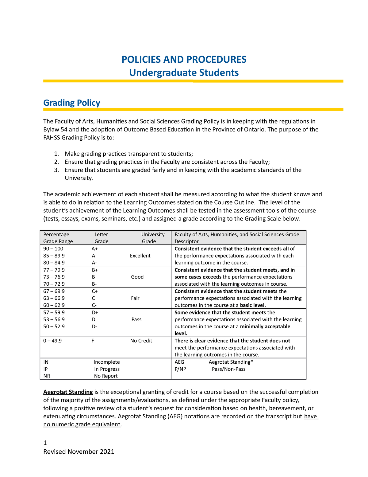 Policies AND Procedures Undergraduate Students - POLICIES AND ...