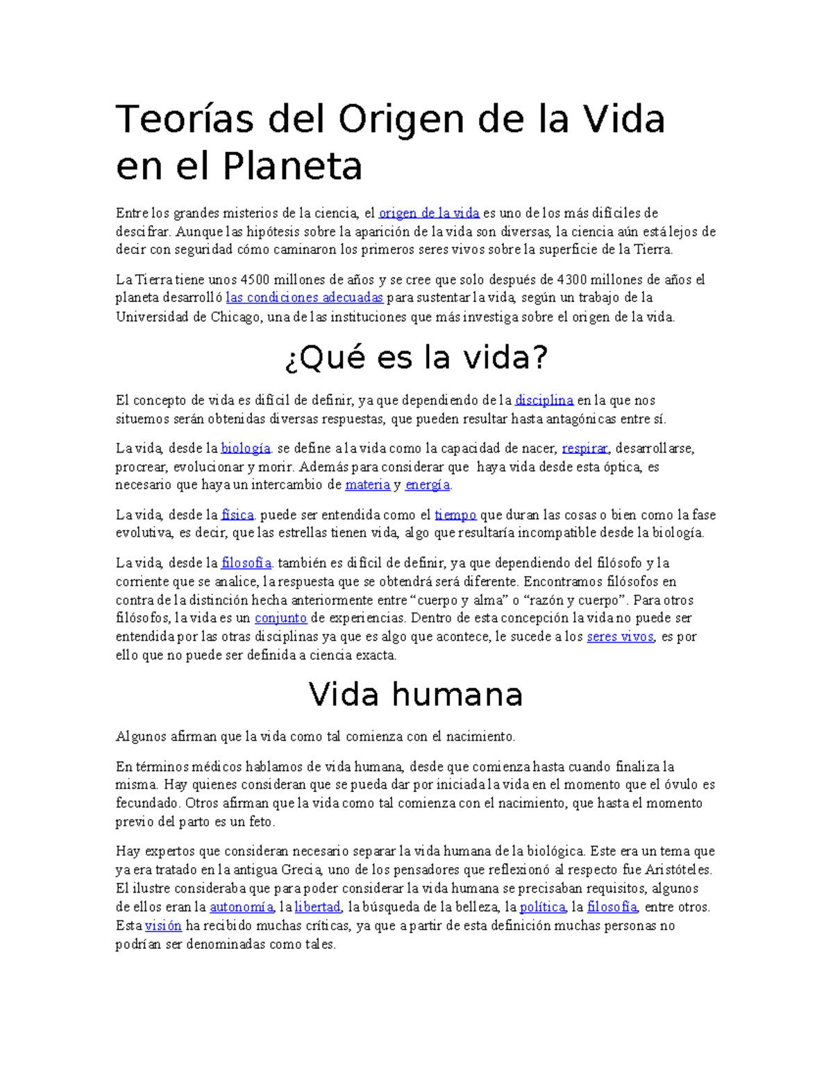 Teorías del Origen de la Vida en el Planeta - Teorías del Origen de la ...