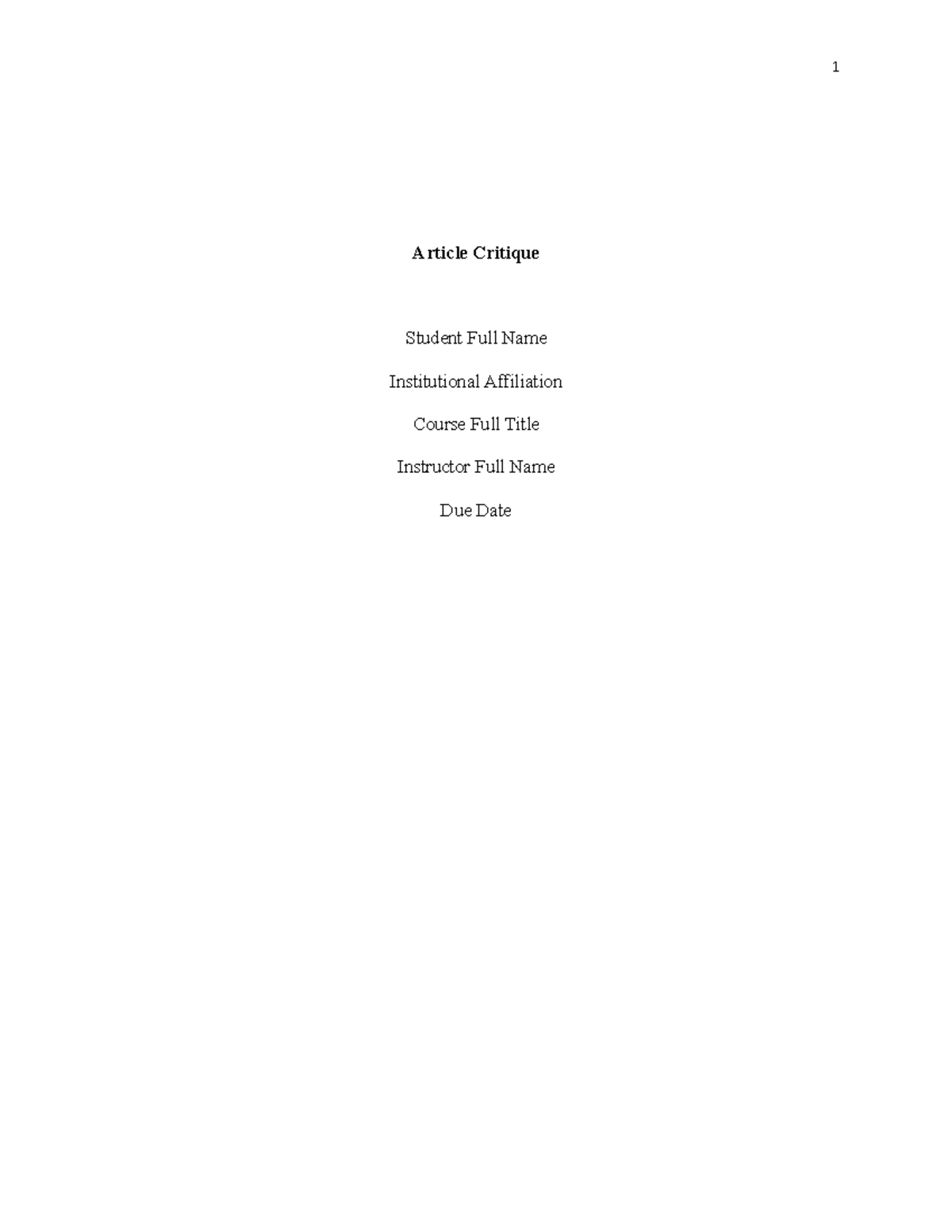 Urbanj - Article Critique Student Full Name Institutional Affiliation ...