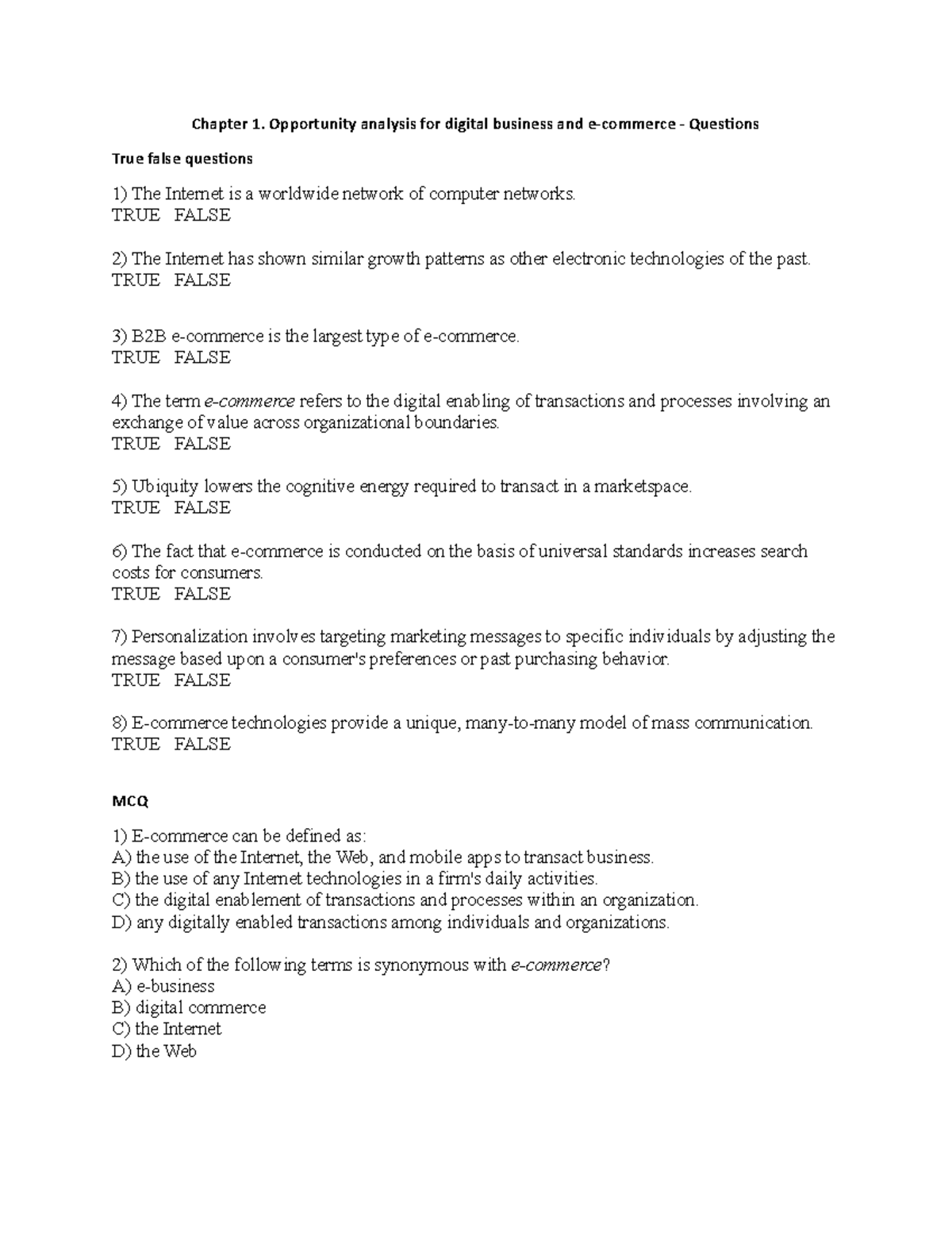 Chapter 1. Introduction to digital businessQuestions Chapter 1