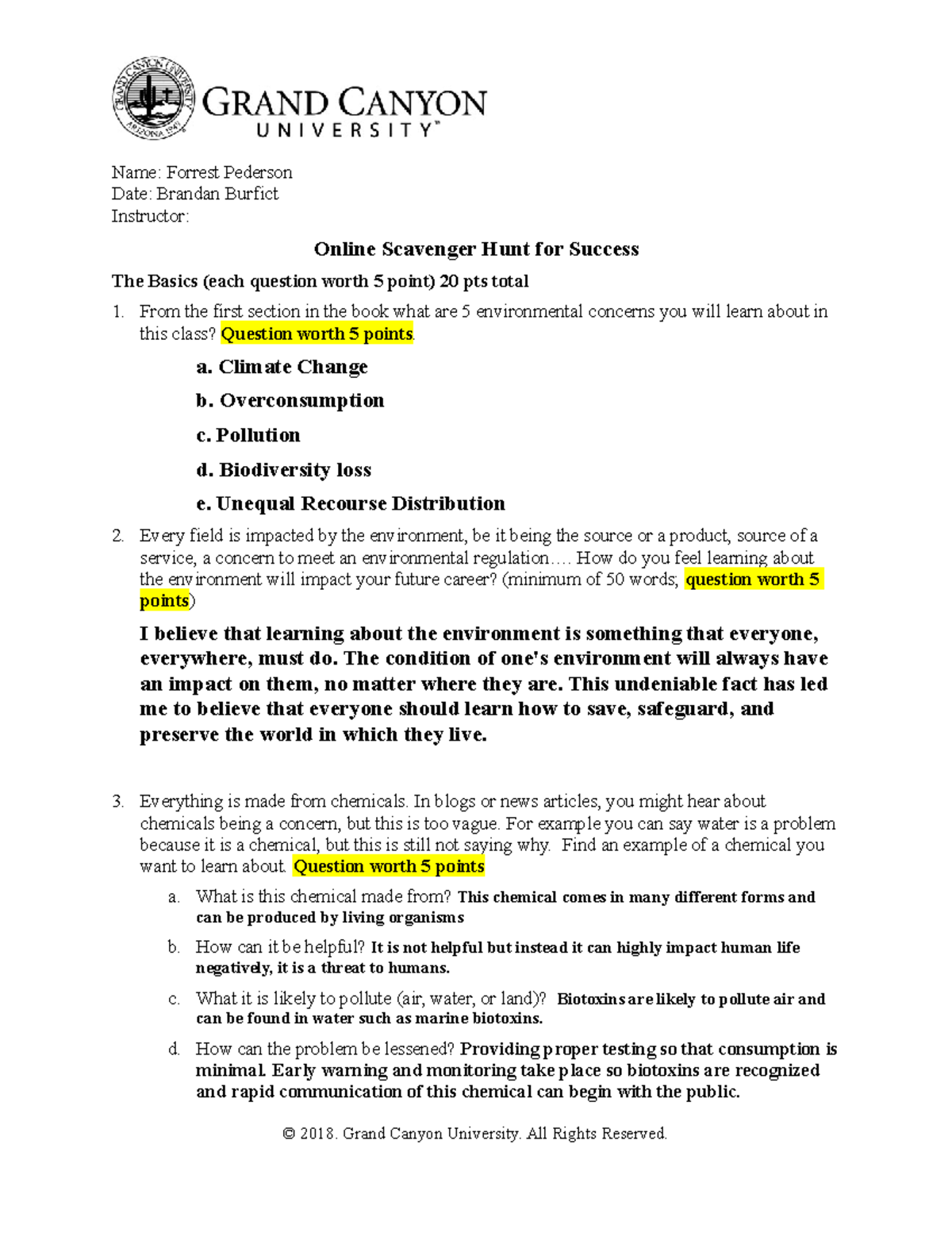 BIO 220 RS Online Scavenger Hunt For Success Resource - Name: Forrest ...