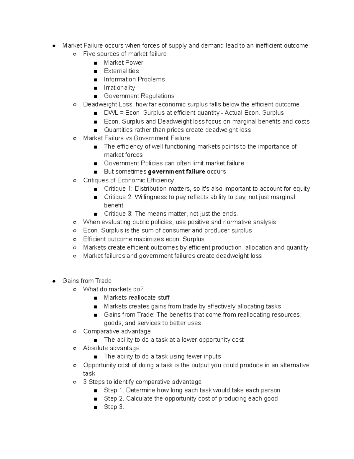 ECON Oct 12 - Lecture Notes - Market Failure occurs when forces of ...