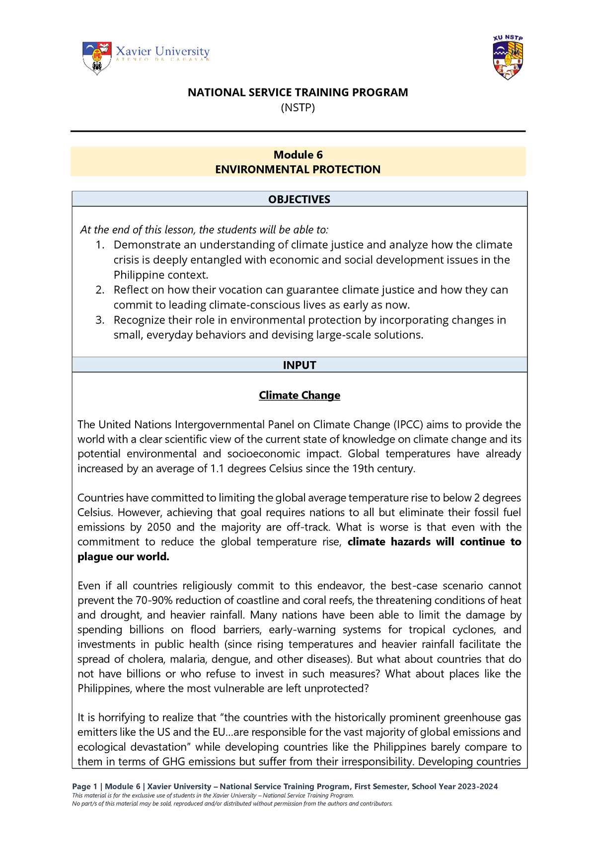 Module 6 (Environmental Protection) - Page 1 | Module 6 | Xavier ...