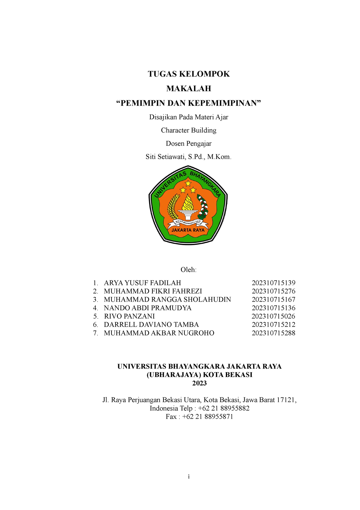 Pemimpin Dan Kepemimpinan Tugas Kelompok Makalah “pemimpin Dan Kepemimpinan” Disajikan Pada 4575