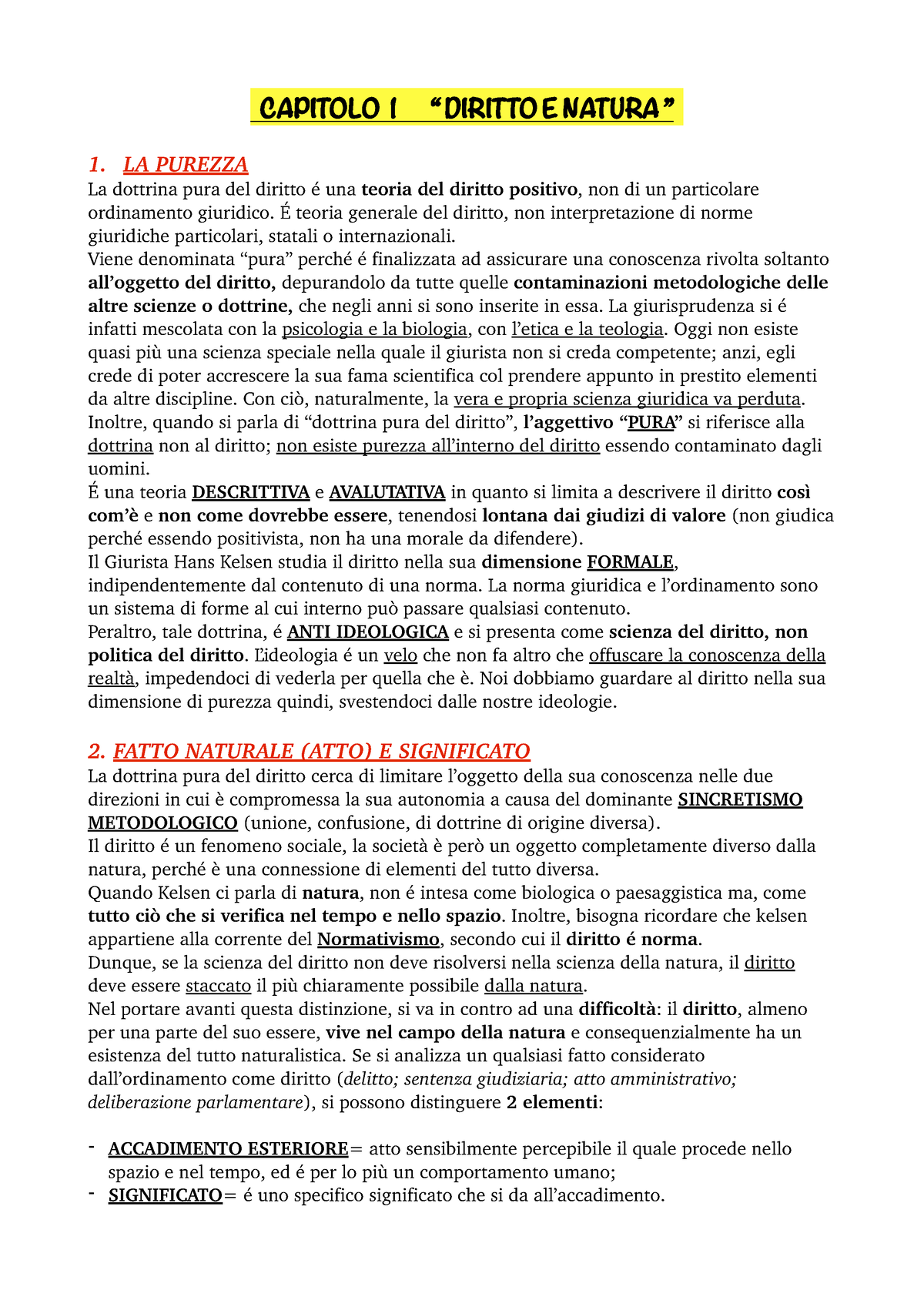 Filosofia Capitolo 1 Kelsen Capitolo 1 “ Diritto E Natura ” 1 La Purezza La Dottrina Pura 