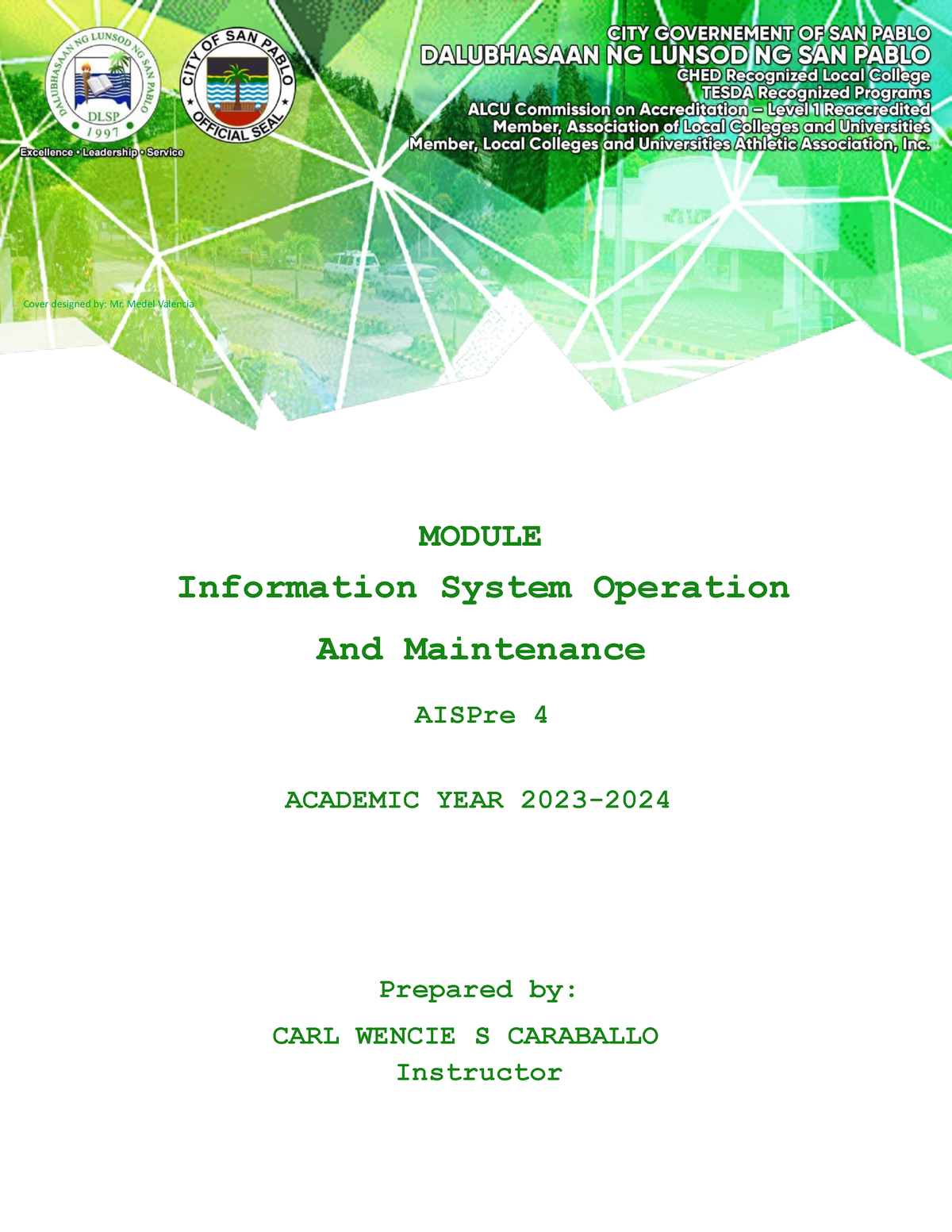 Module 1 Information System Cover designed by Mr. Medel Valencia