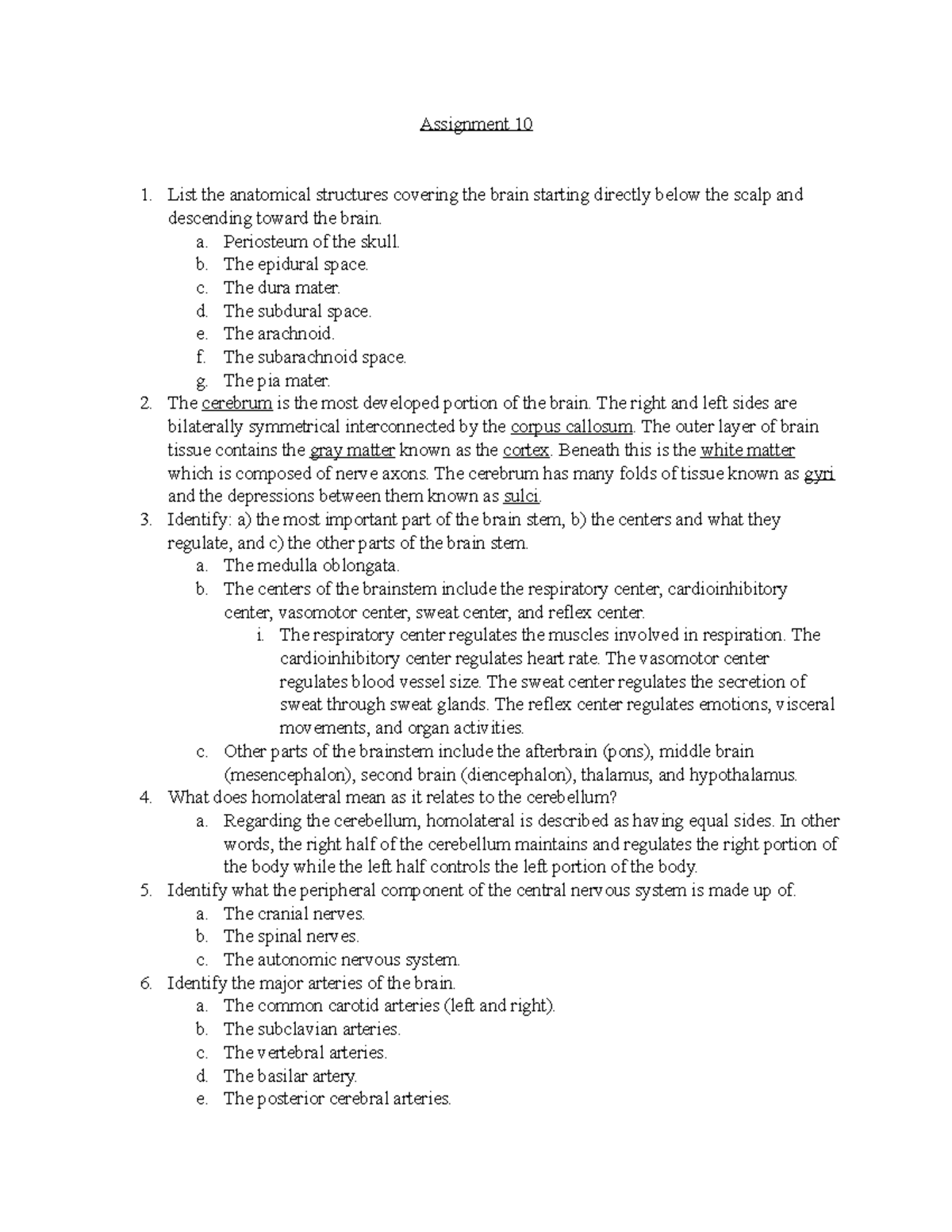 Assignment 10 (Kinetic Anatomy) - Assignment 10 List the anatomical ...