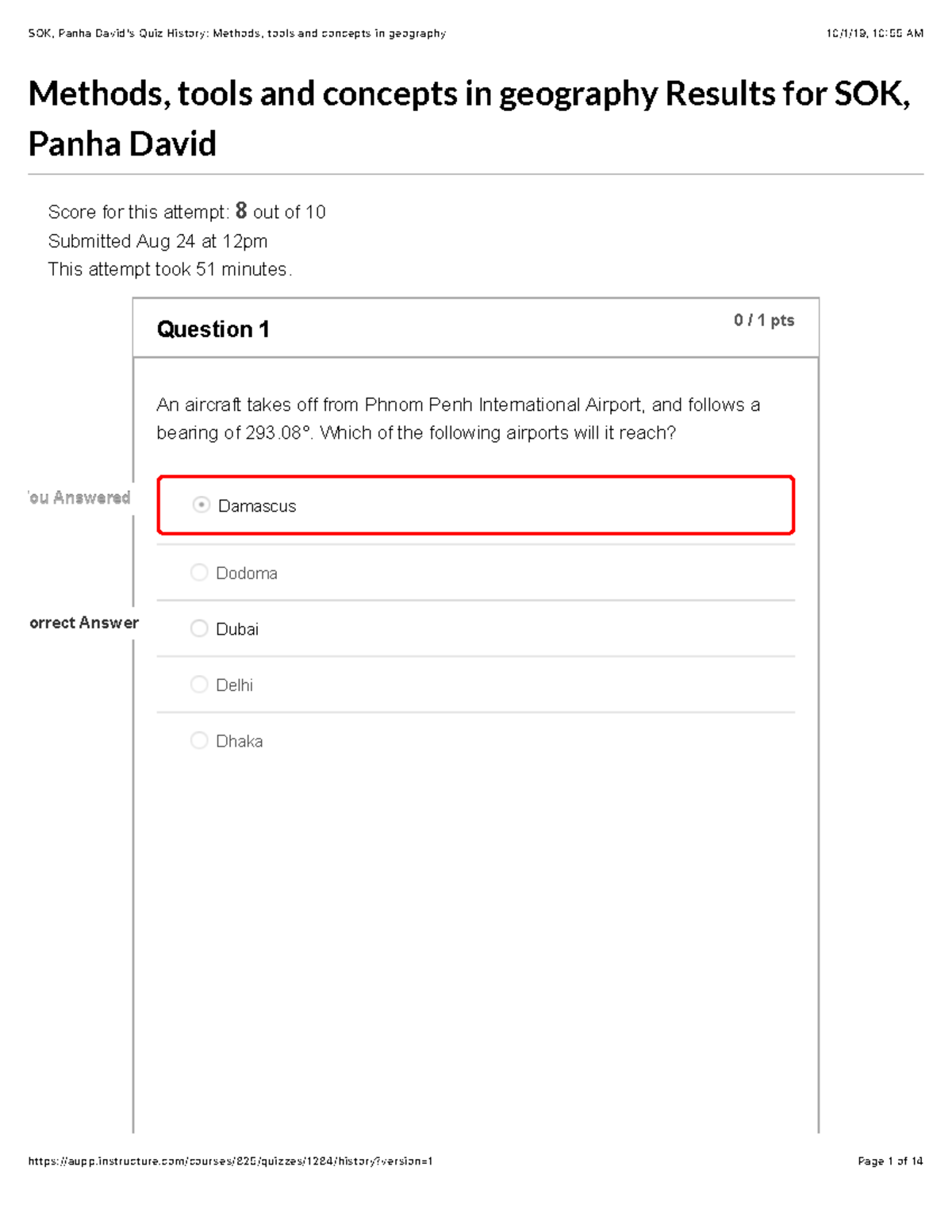 Quiz 1 Attempt 5 - Sample of a quiz questions and correct answers ...
