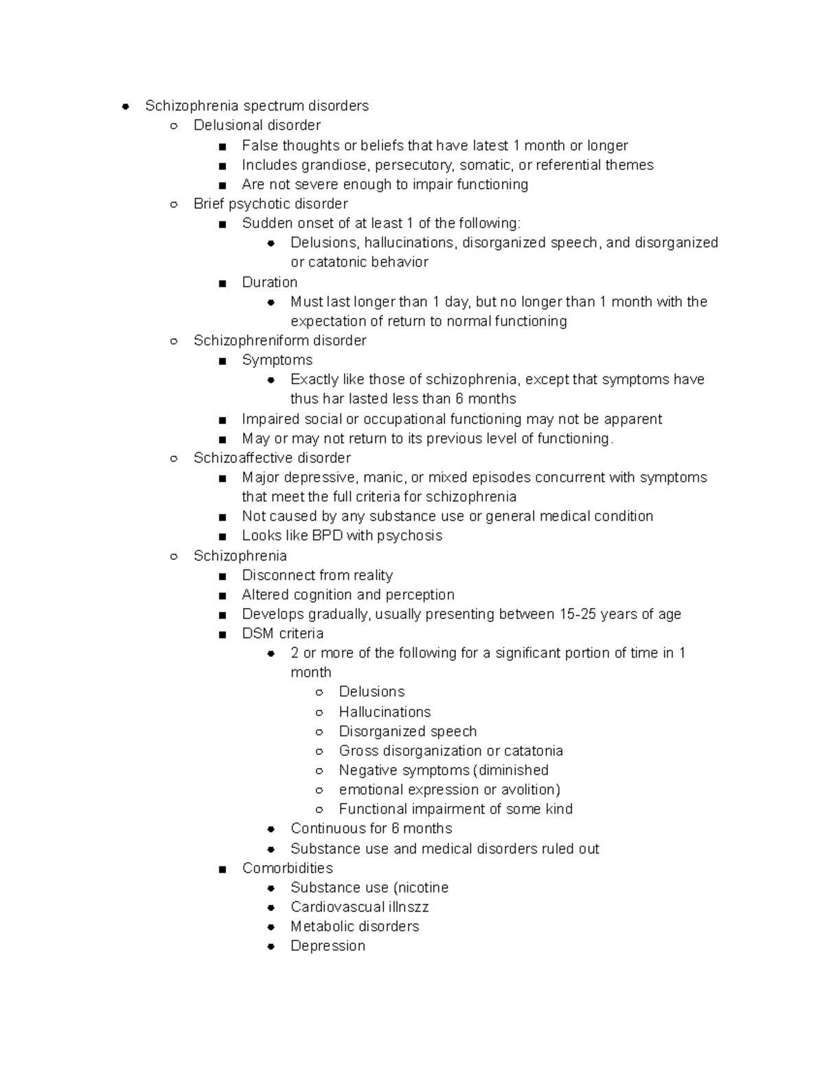 Schizophrenia Notes - Schizophrenia spectrum disorders Delusional ...