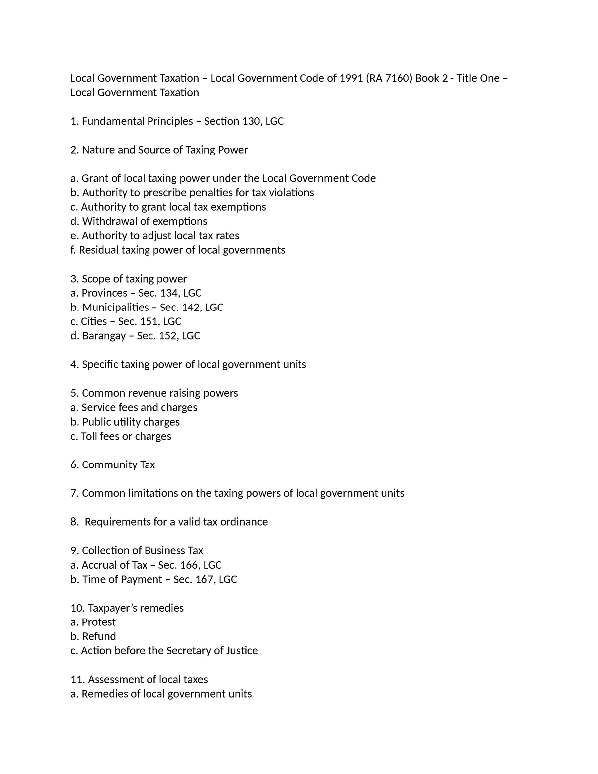 Local Government Taxation - Grant Of Local Taxing Power Under The Local ...