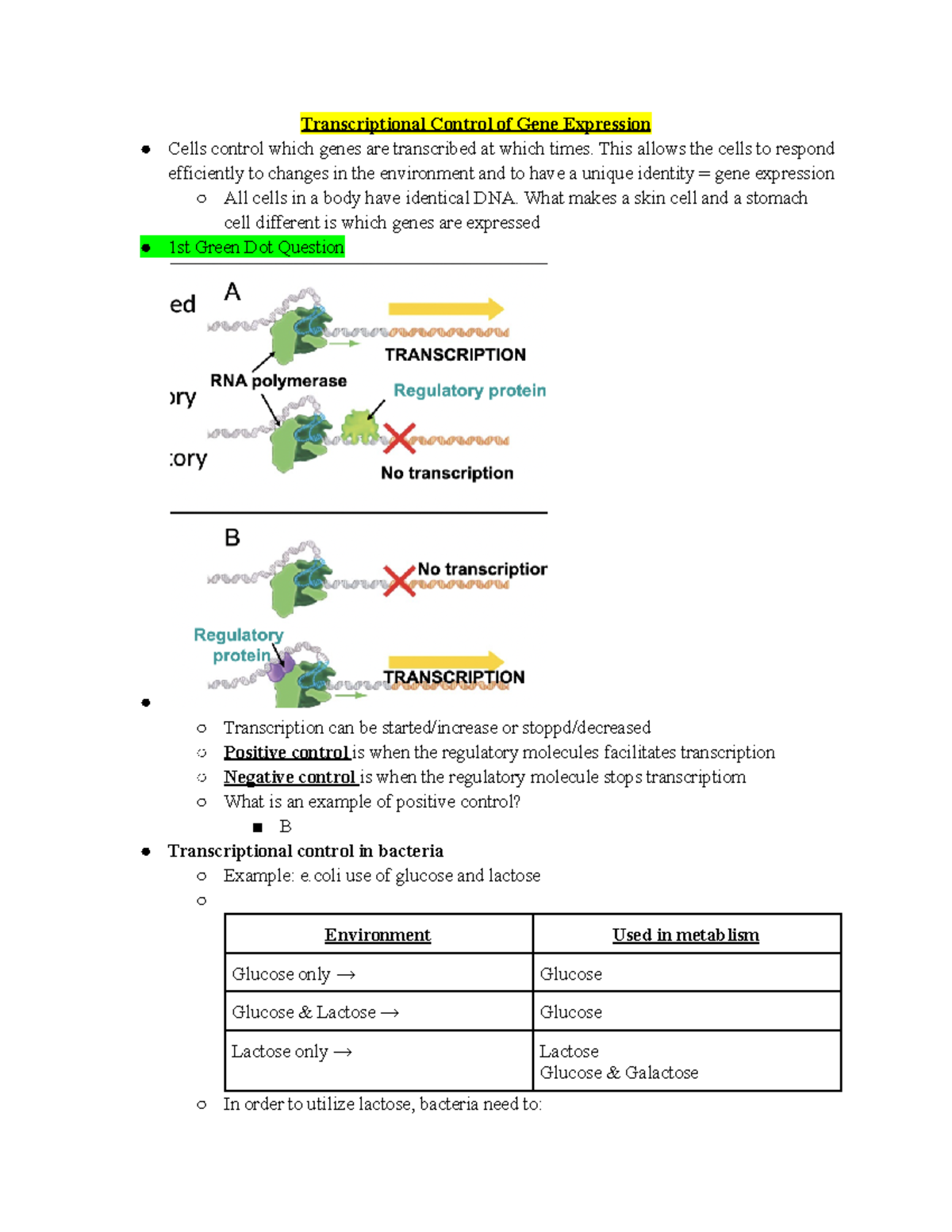 Bio Lecture 18 transcriptional control of gene expression 11 3 ...