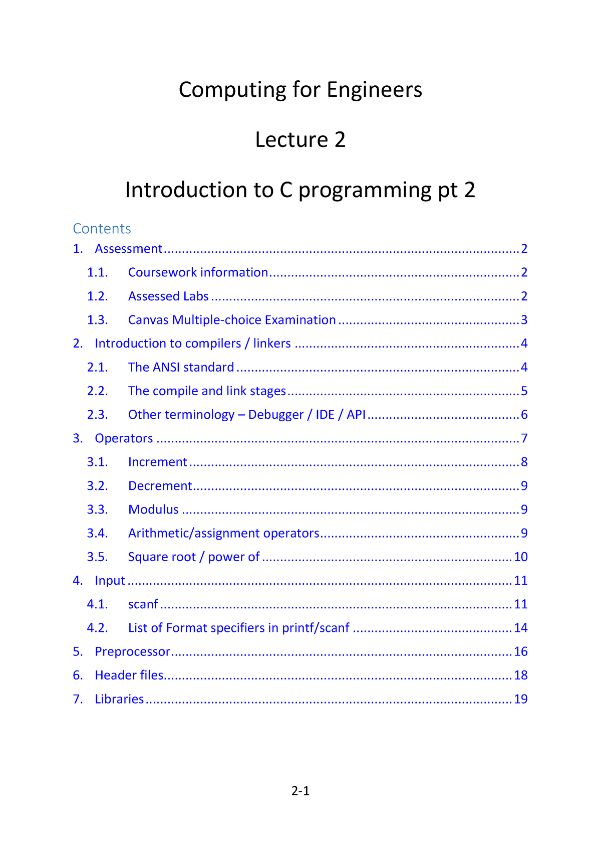 Computing Lec2 Intro To C Part 2 - Computing For Engineers - Lecture ...