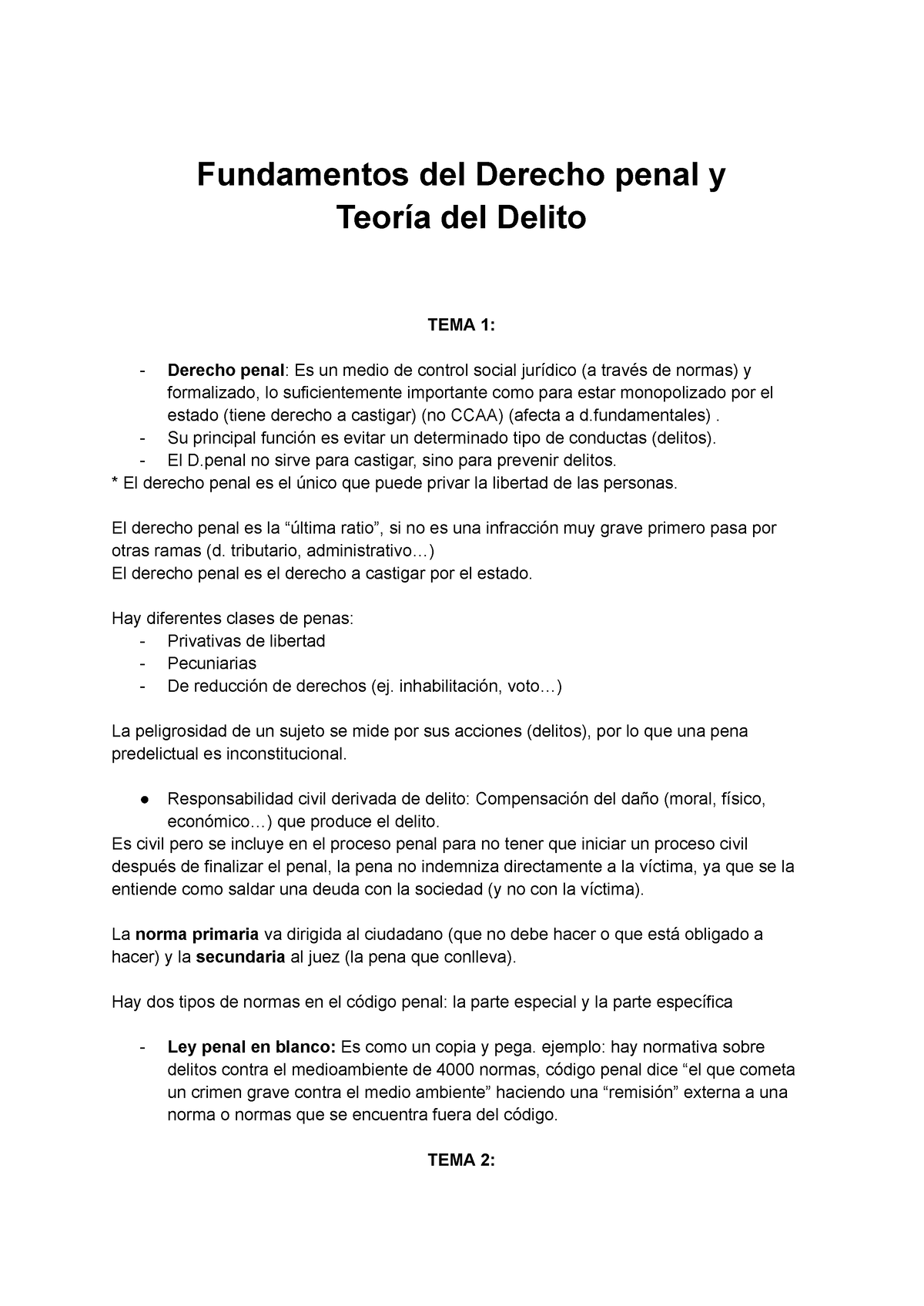 Derecho Penal Y Teoría Del Delito Fundamentos Del Derecho Penal Y Teoría Del Delito Tema 1 1565