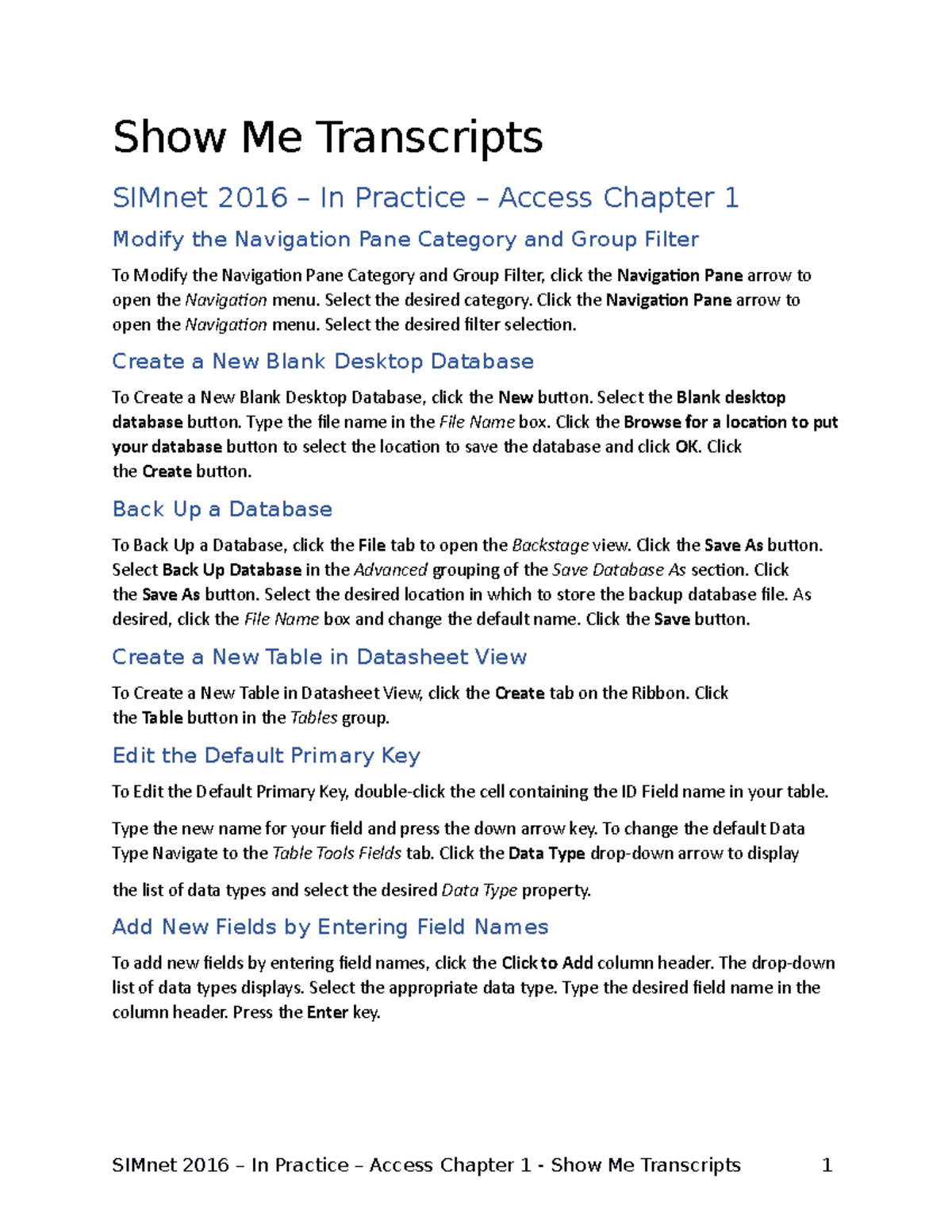 SM Transcripts In Practice Access Chapter 01 - Show Me Transcripts ...