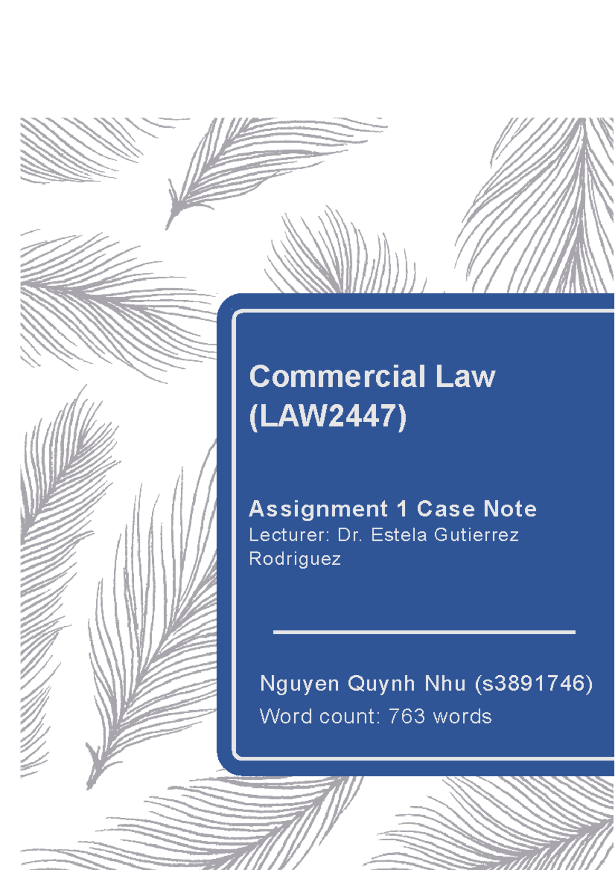 Assignment-1-LAW2447-Nhu-s3891746 - Commercial Law (LAW2447) Assignment ...