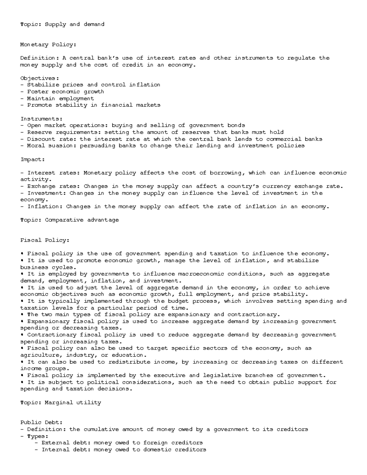 Class note0 - Lecture Notes - Topic: Supply and demand Monetary Policy ...