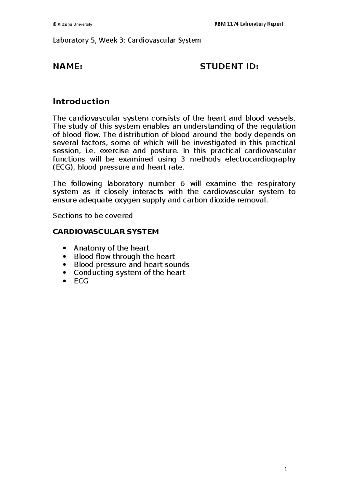 Lab 5, Week 3 - Cardiovascular system lol - NAME: STUDENT ID ...