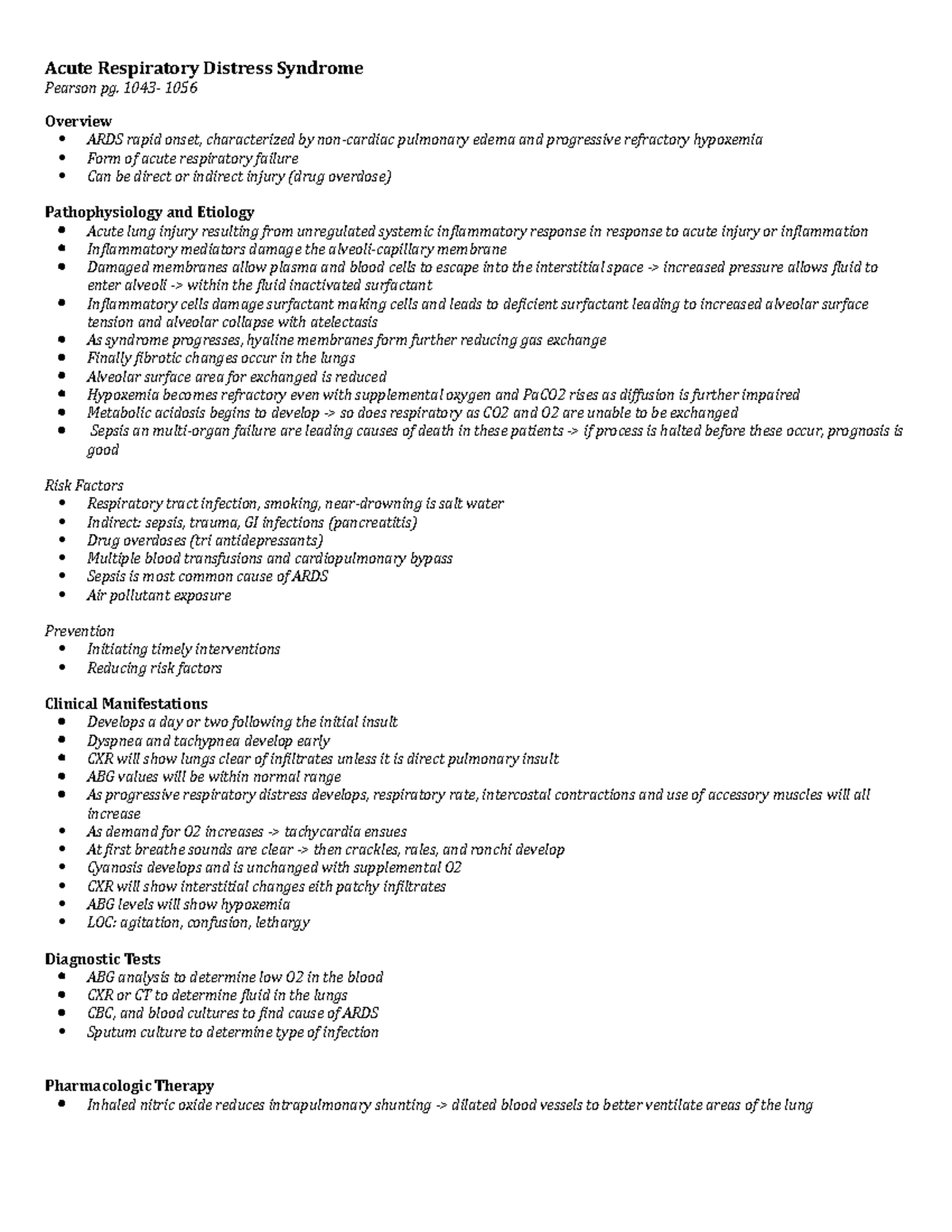 ARDS Reading Notes - Acute Respiratory Distress Syndrome Pearson pg ...