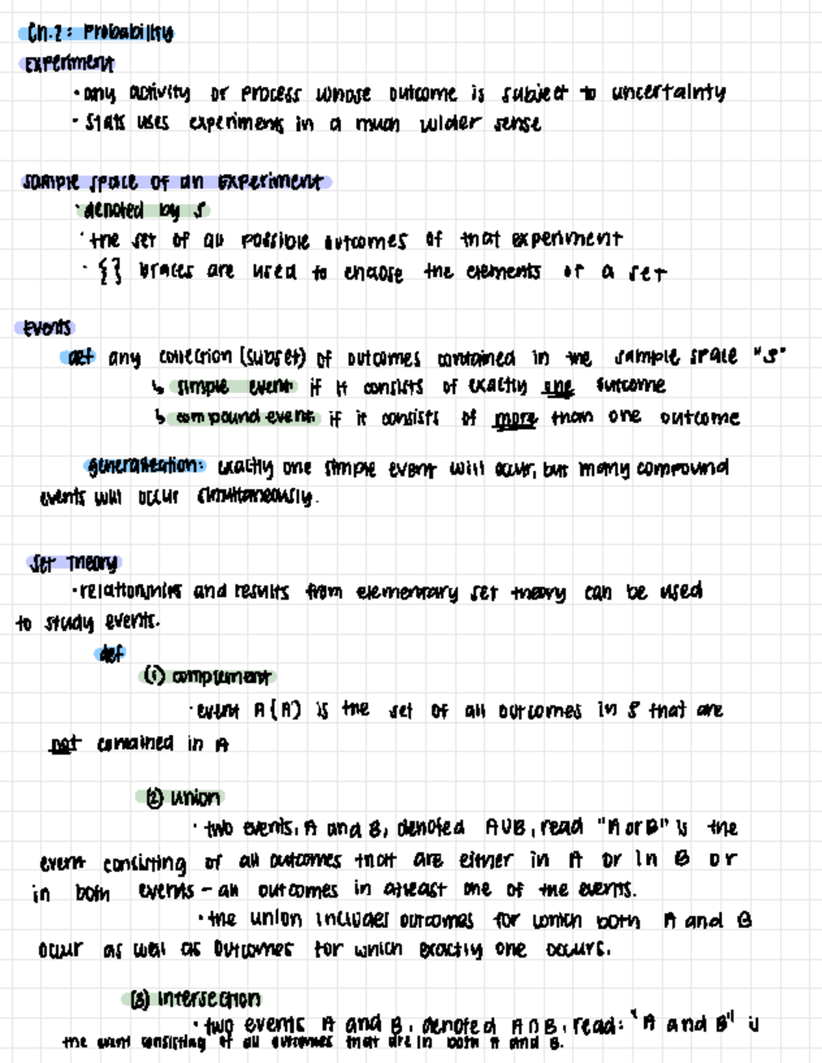 Ch 2 Notes - STATISTICS CH 2 - Ch . 2 : probability Experiment any ...