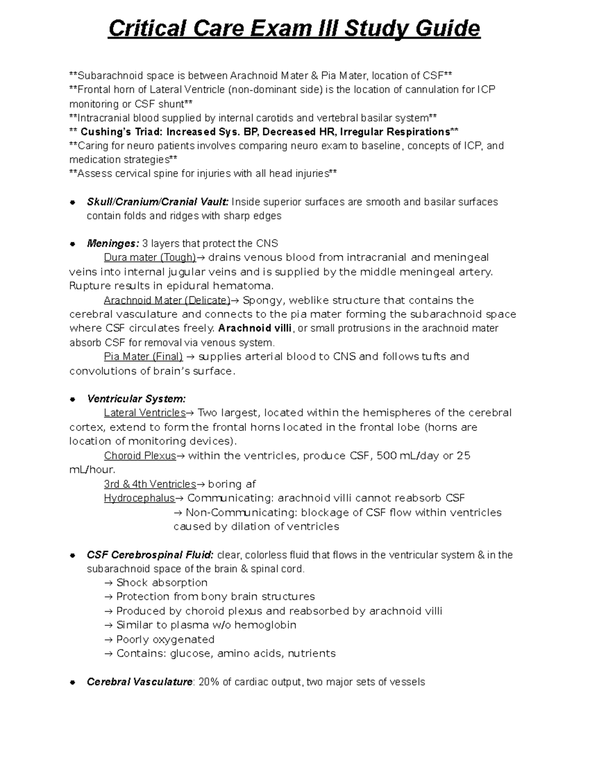 Critical Care Exam III Study Guide - Critical Care Exam Study Guide ...