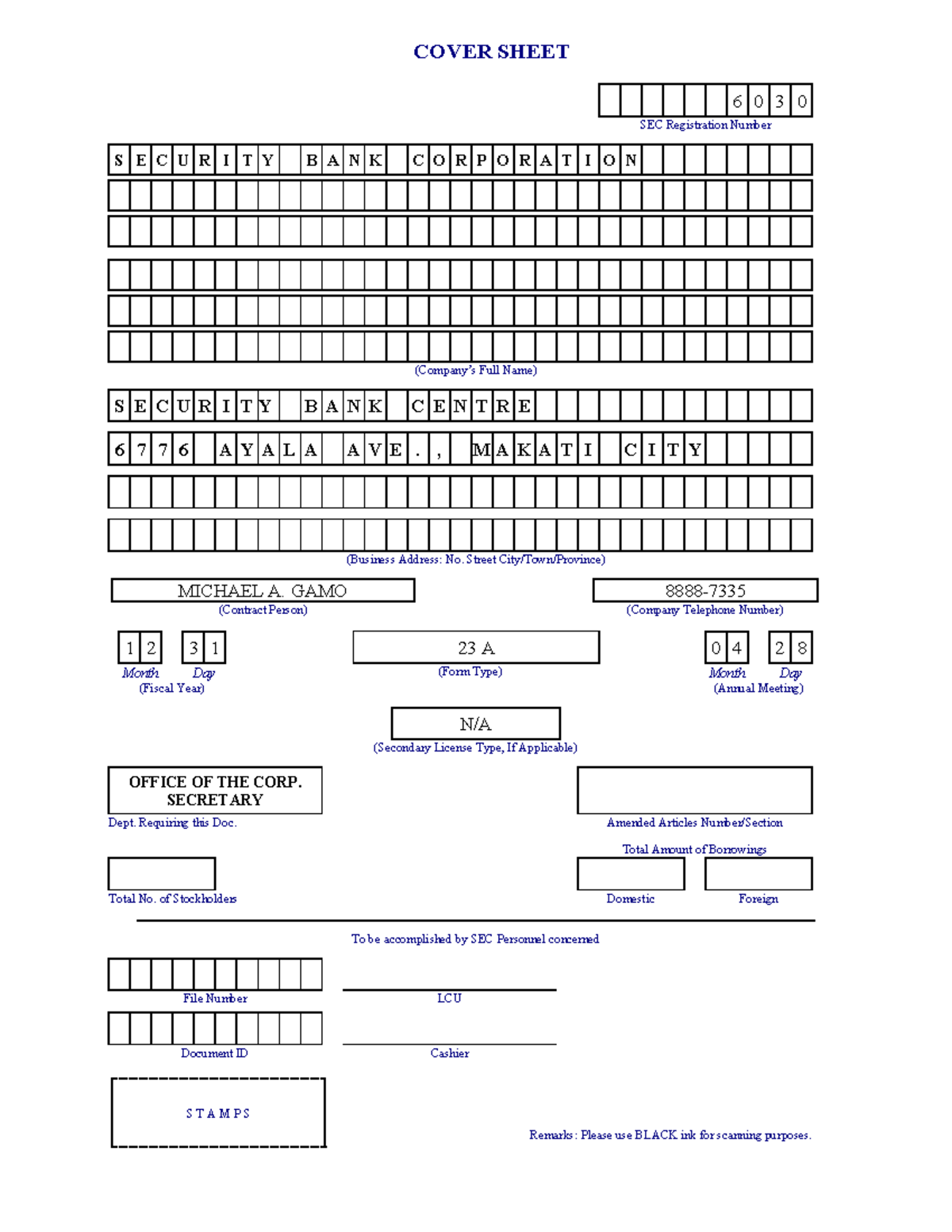 SEC Form 23A JDG Yap 01 - FINANCIAL STATEMENTS - 6 0 3 0 SEC ...