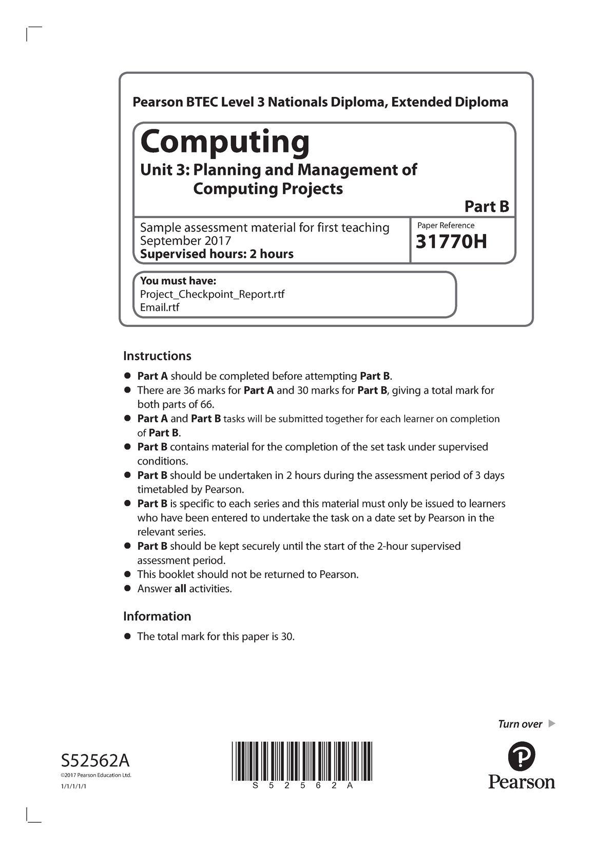 Additional Sample Assessment Material Unit 3 Part B - Paper Reference ...