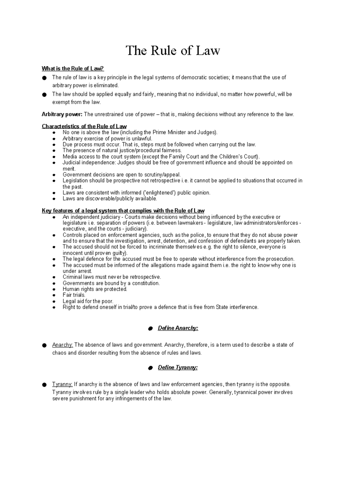 The Rule of Law - The rule of law notes - The Rule of Law What is the ...