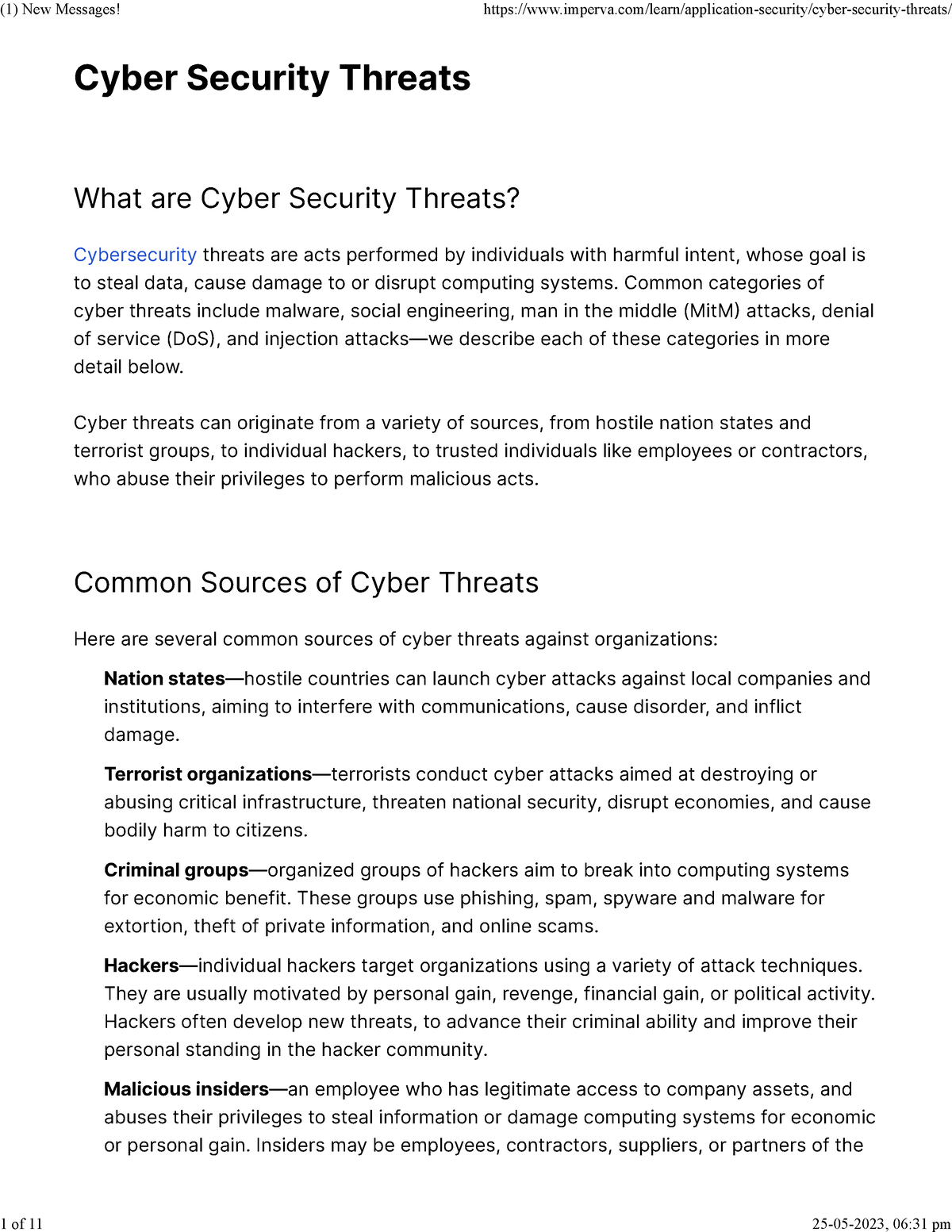 Cyber Security Threatsa - Common Categories Of Cyber Threats Include ...