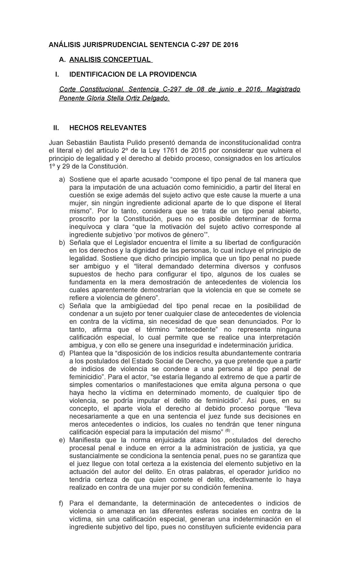 Analisis Jurisprudencial Sentencia C 297 AnÁlisis Jurisprudencial