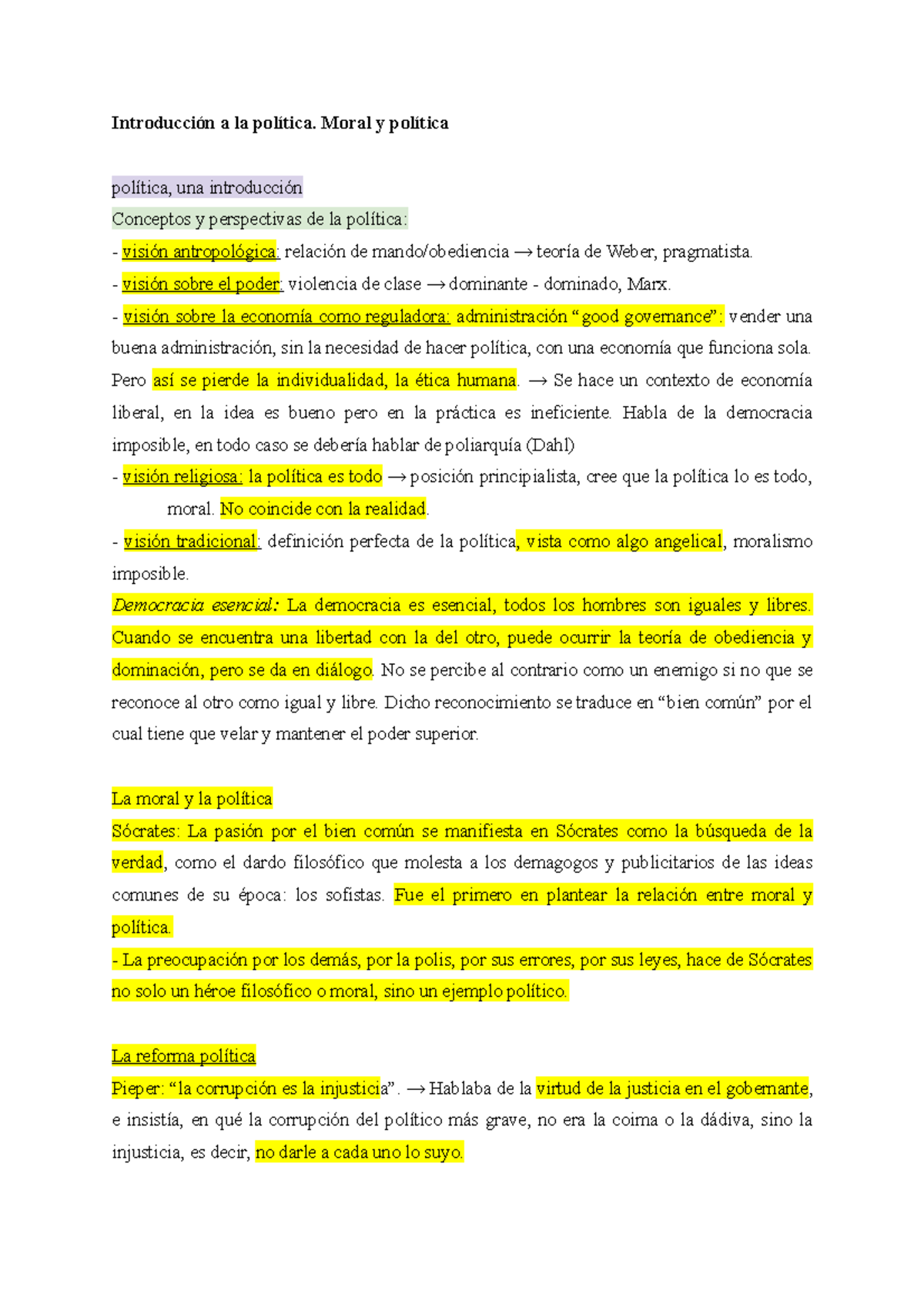 Resumen Primer Parcial - Introducción A La Política. Moral Y Política ...