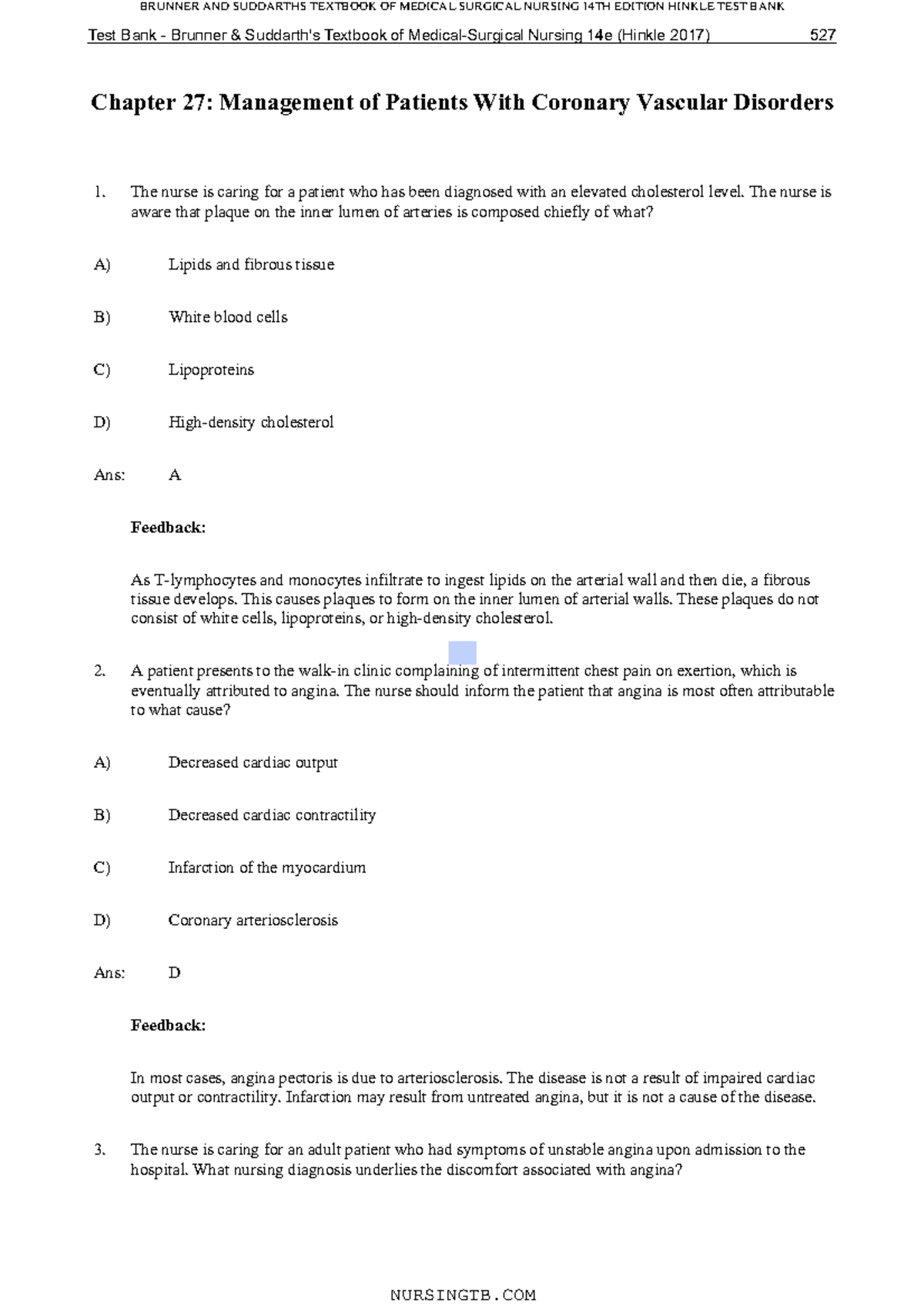 Ch 27 - q bank - Chapter 27: Management of Patients With Coronary ...