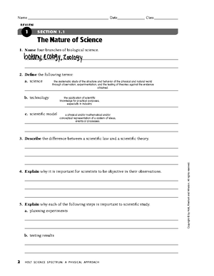 Chapter+1+Worksheet+%231 - 1. Science is best known for a. testing ...