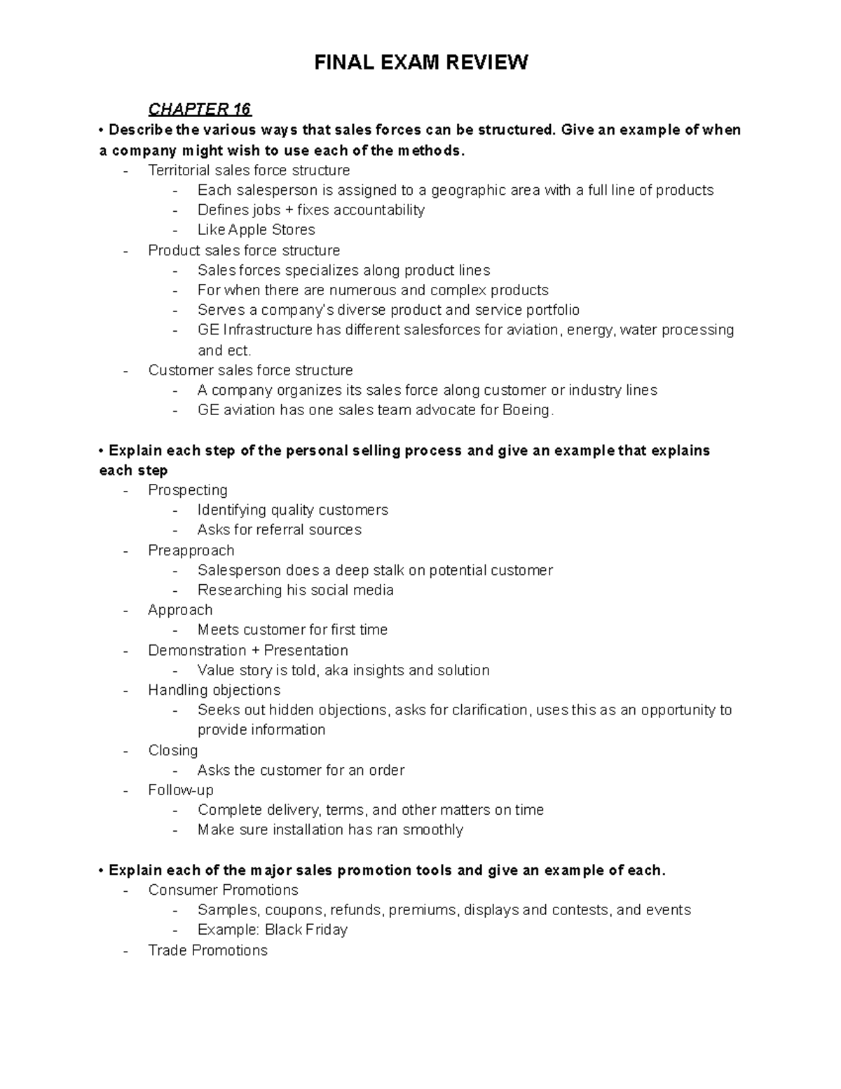 MKTG - Final Exam - Chapter 16, 17 - FINAL EXAM REVIEW CHAP7E5 16 ...