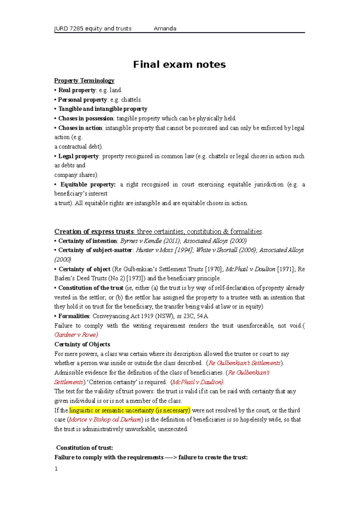 Equity final exam notes 1 - JURD 7285 equity and trusts Amanda Final ...