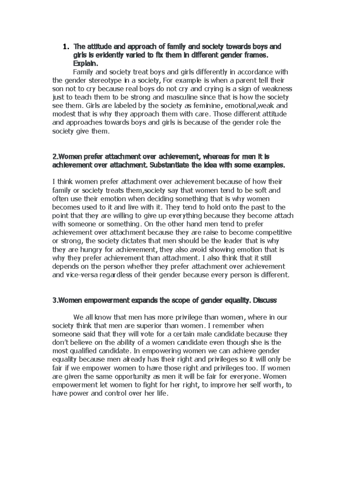 Gender and Society - The attitude and approach of family and society ...