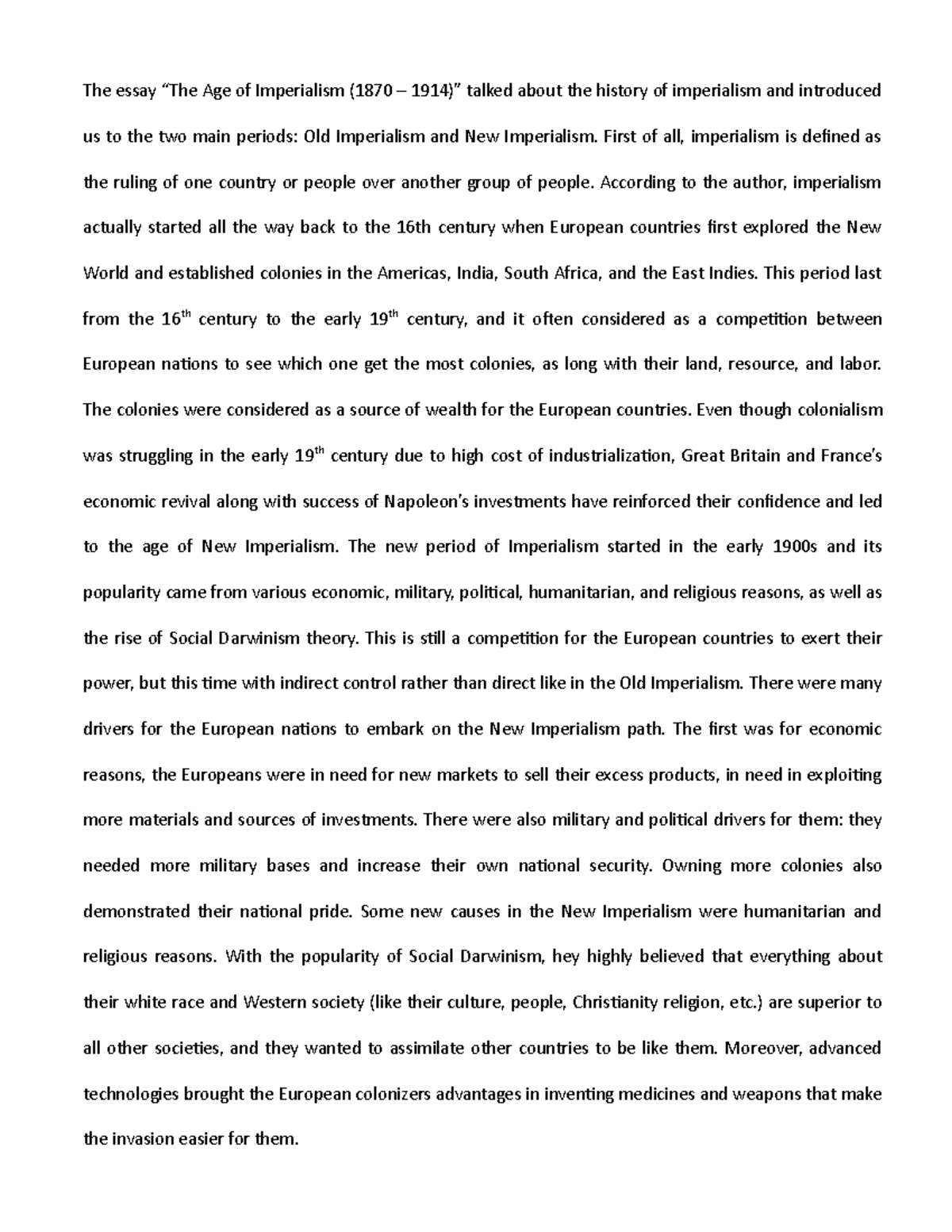 Reading Summary 7 Copy The essay “The Age of Imperialism (1870