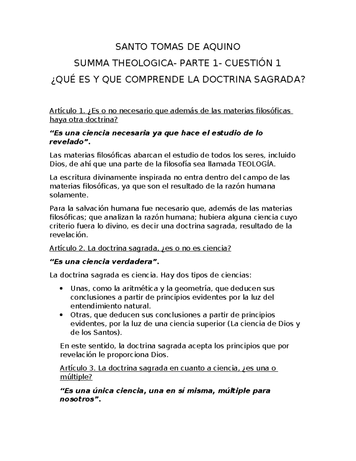 Santo Tomas De Aquino Resumen Sobre La Summa Theologica Parte Cuesti N Santo Tomas De