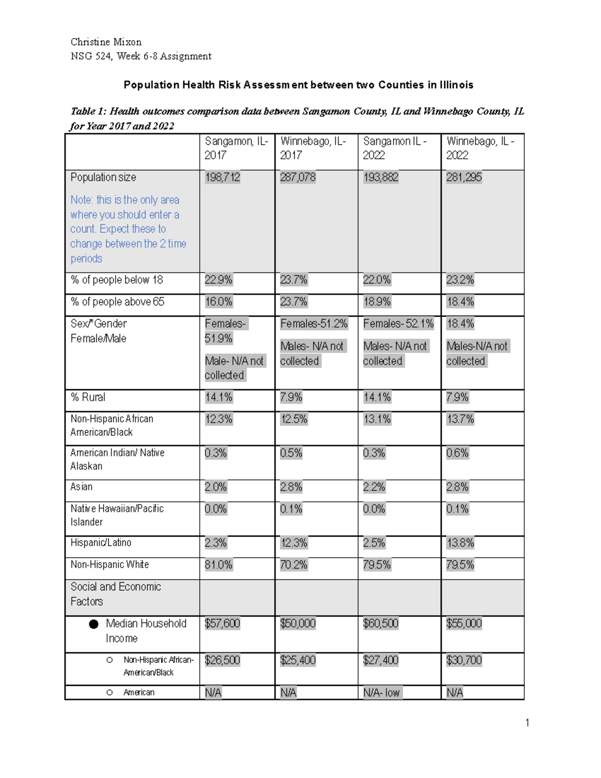 Risk Assessment assignment - NSG 524, Week 6-8 Assignment Population ...