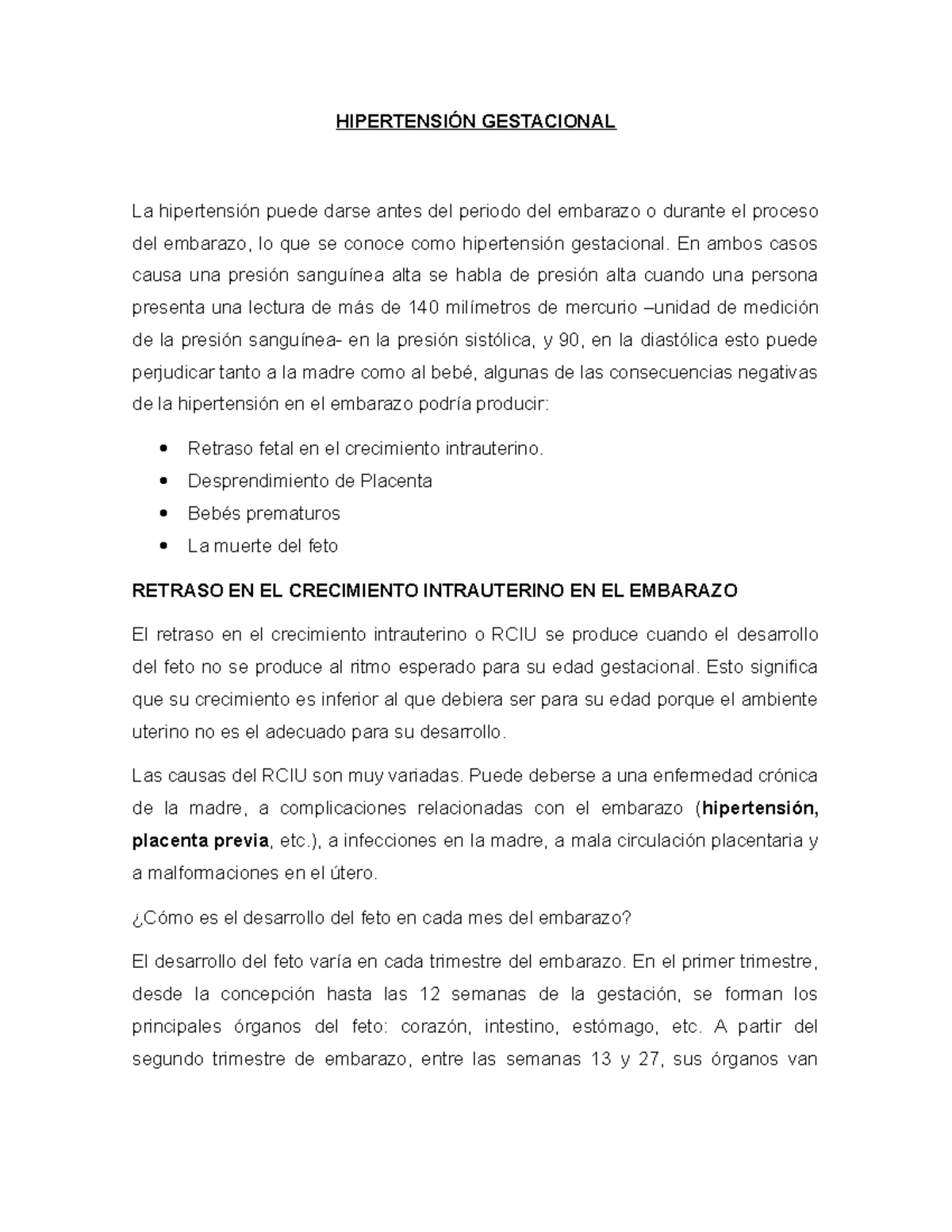 Bebes de 5 semanas de hipertensión gestacional