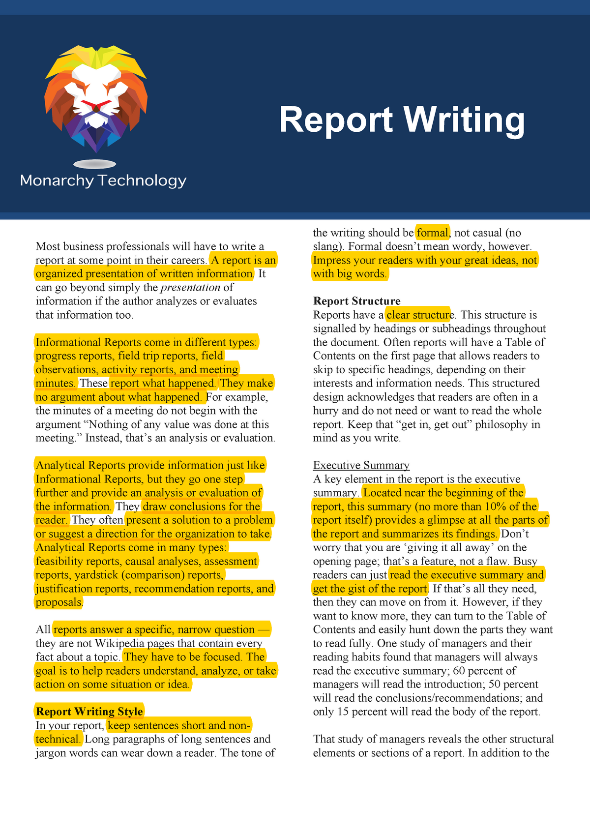 Report Writing - Lecture notes 277 - MGHCO277 - U of T - StuDocu