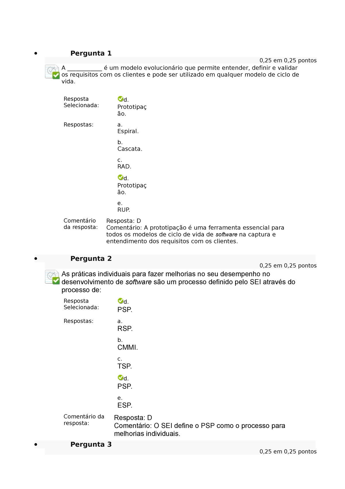 Questionario Unidade 2 Engenharia DE Software - Pergunta 1 0,25 Em 0,25 ...