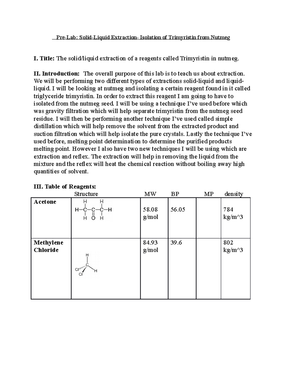 PreLab Nutmeg Extraction PreLab SolidLiquid Extraction